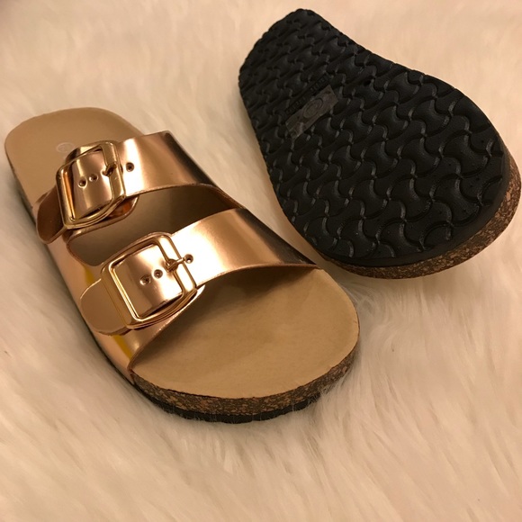 🆕 Metallic Rose Gold Double Buckle Footbed Sandal - Picture 7 of 8
